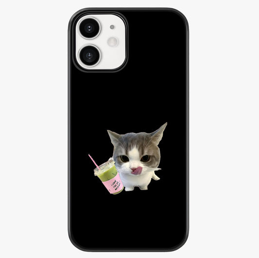 Matcha Cat Style Glass Case showing full back design in clean flat view with glossy glass finish.