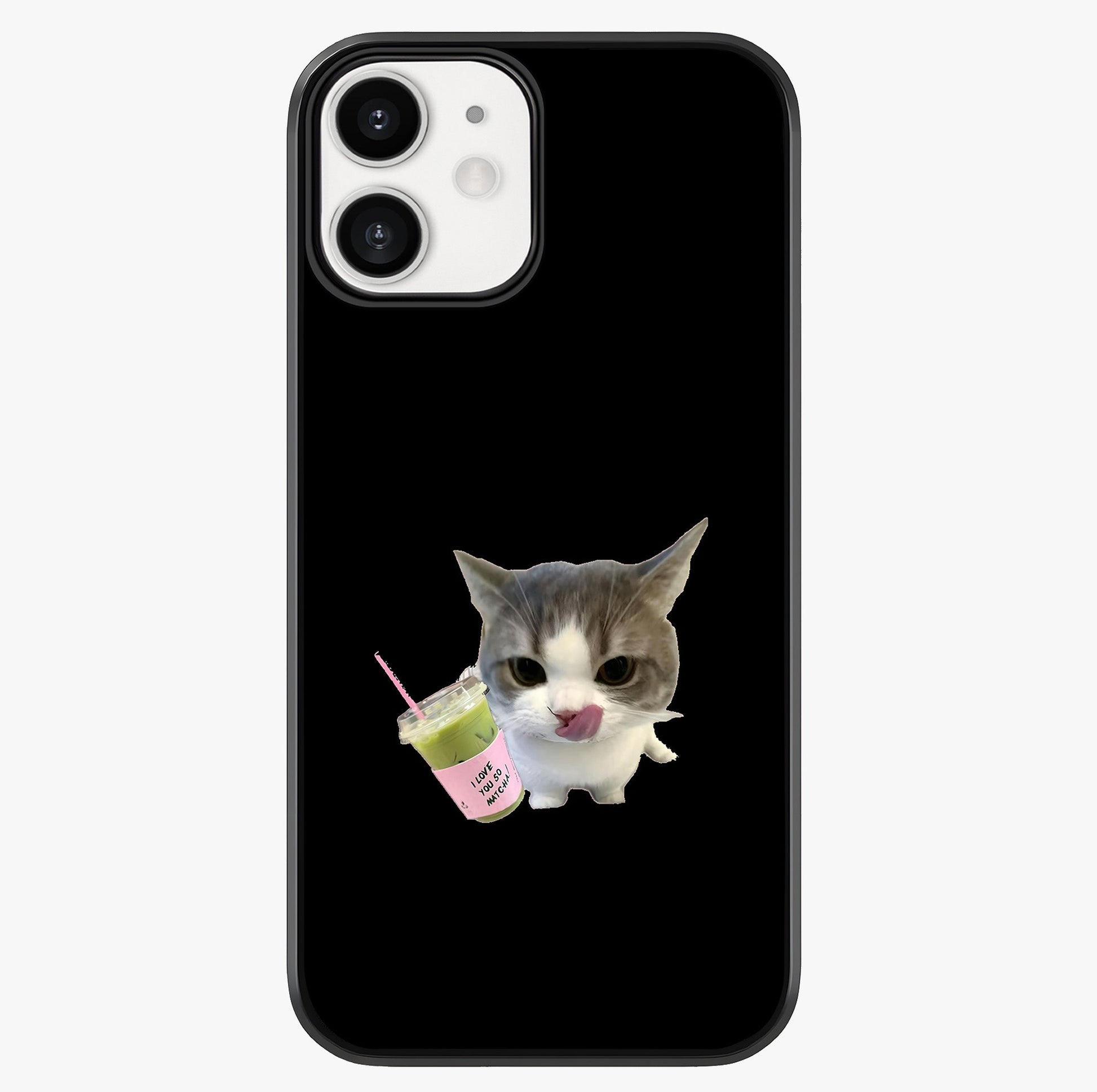 Matcha Cat Style Glass Case showing full back design in clean flat view with glossy glass finish.