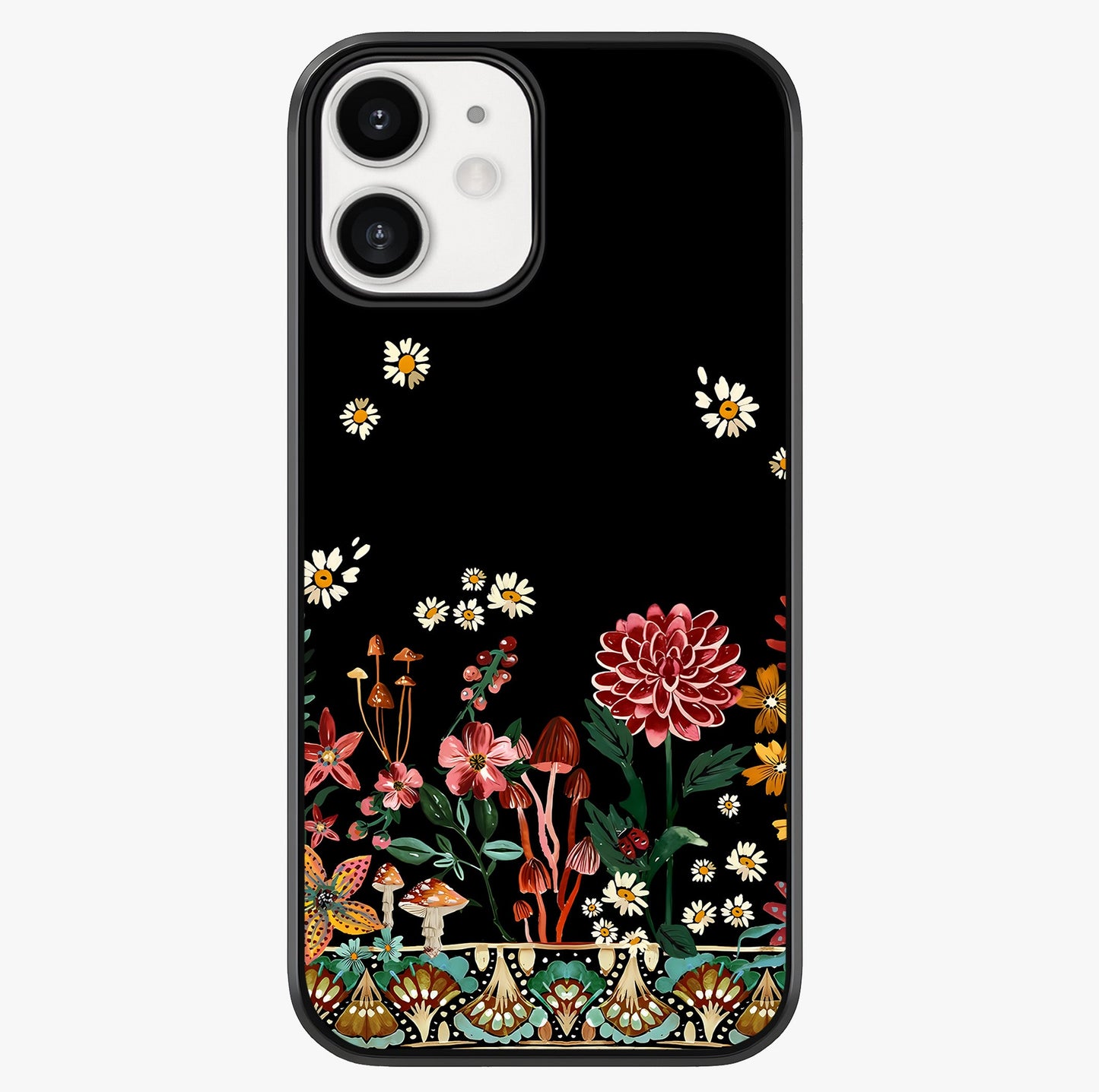 Midnight Bloom Pattern Glass Case showing full back design in clean flat view with glossy glass finish.