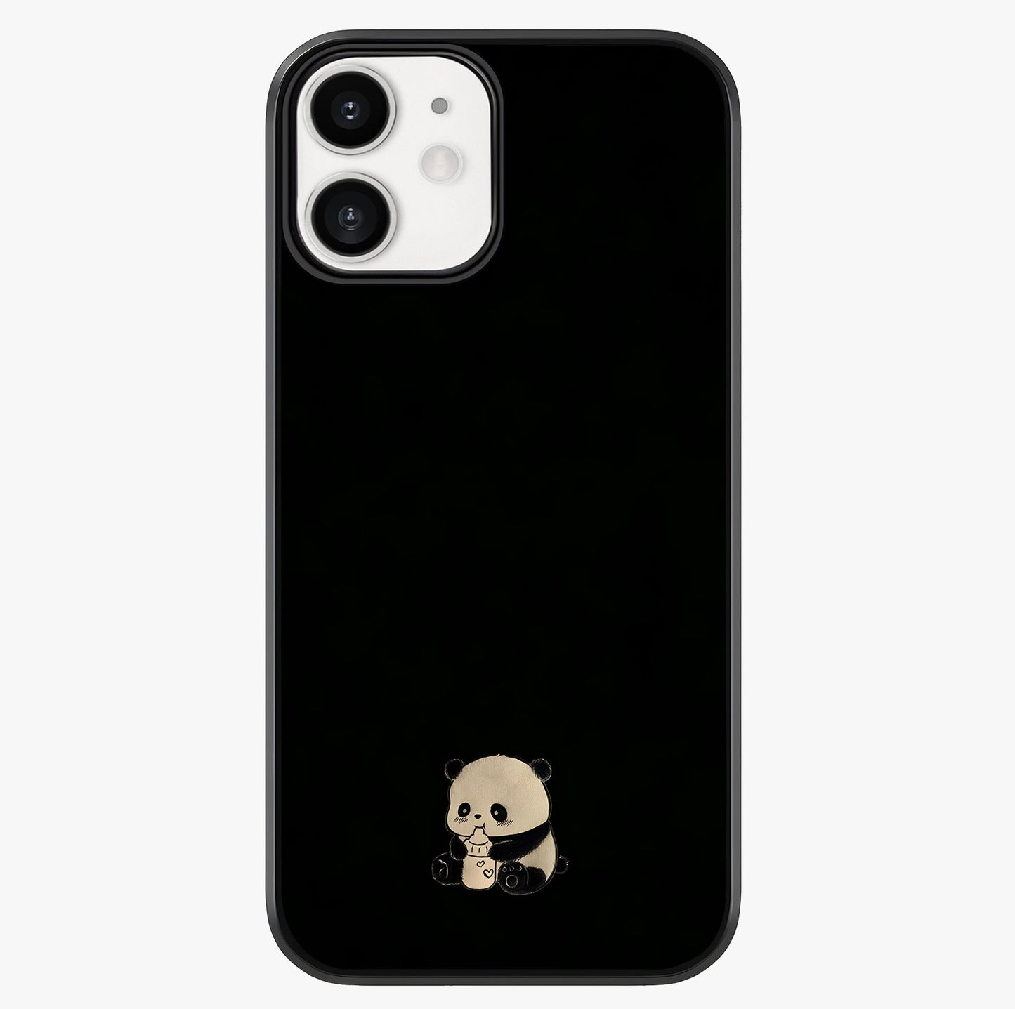 Midnight Panda Love Glass Case showing full back design in clean flat view with glossy glass finish.
