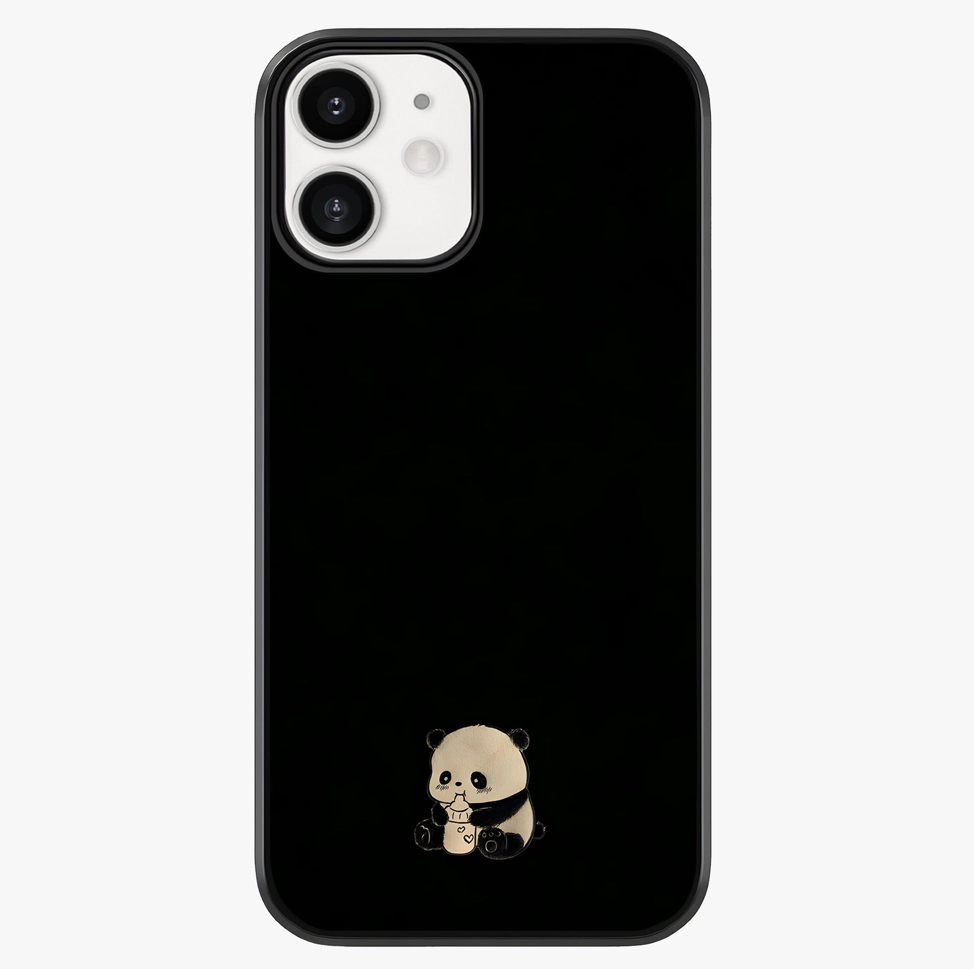 Midnight Panda Love Glass Case showing full back design in clean flat view with glossy glass finish.