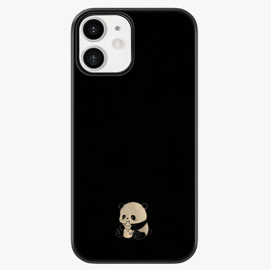 Midnight Panda Love Glass Case showing full back design in clean flat view with glossy glass finish.