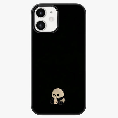 Midnight Panda Love Glass Case showing full back design in clean flat view with glossy glass finish.