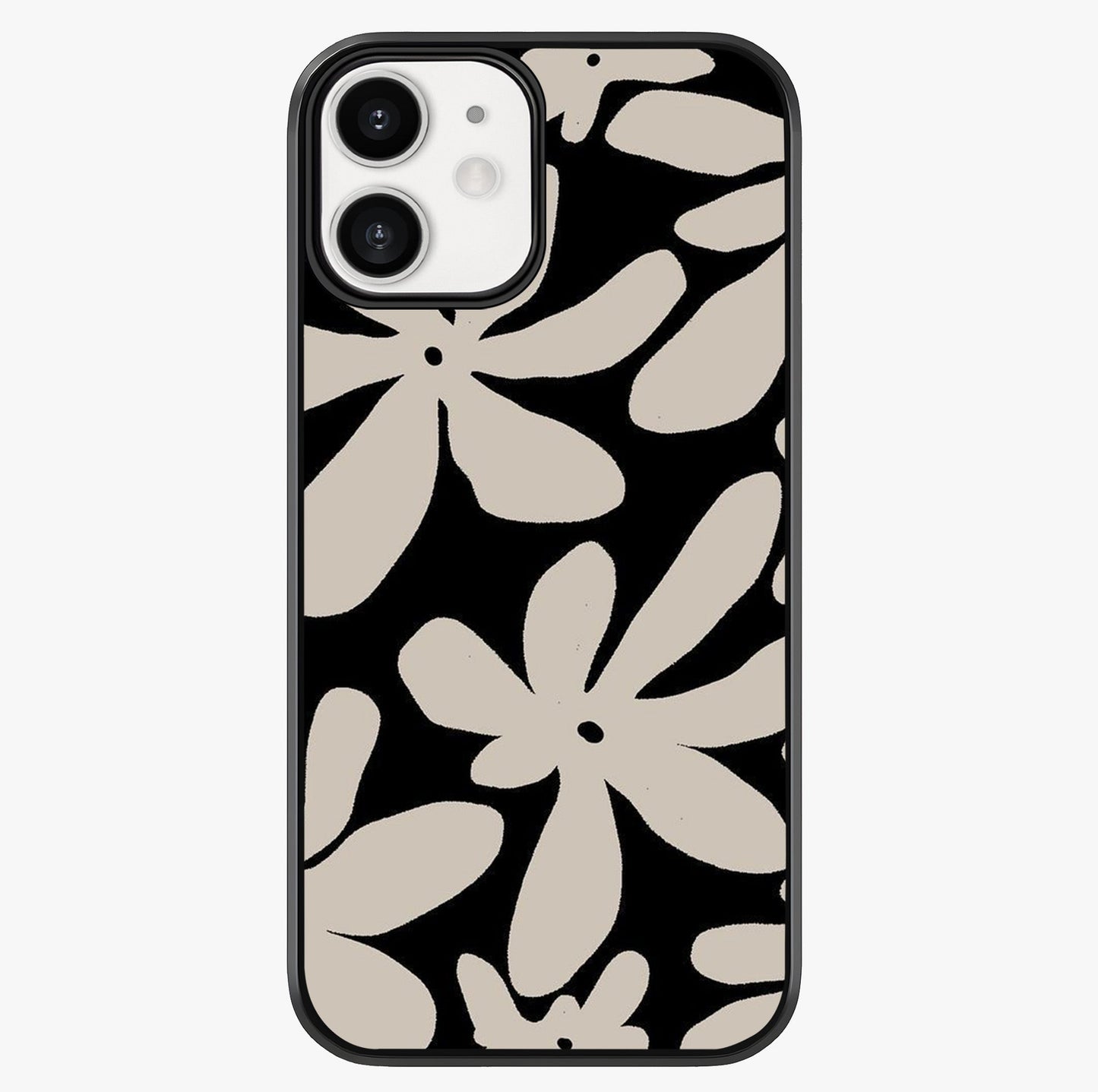 Monochrome Petal Dance Glass Case showing full back design in clean flat view with glossy glass finish.