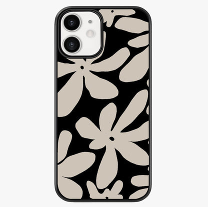 Monochrome Petal Dance Glass Case showing full back design in clean flat view with glossy glass finish.