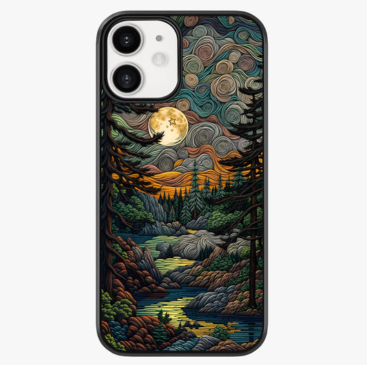 Moonlight Forest Dream Glass Case showing full back design in clean flat view with glossy glass finish.