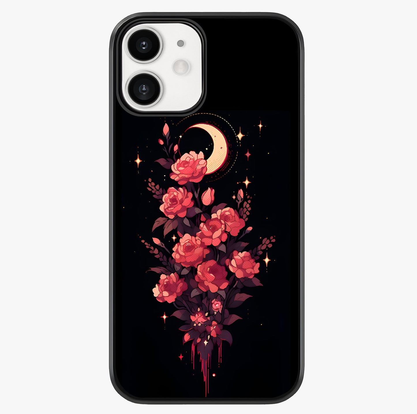 Moonlit Floral Elegance Glass Case showing full back design in clean flat view with glossy glass finish.