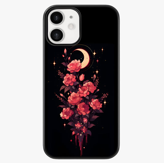 Moonlit Floral Elegance Glass Case showing full back design in clean flat view with glossy glass finish.