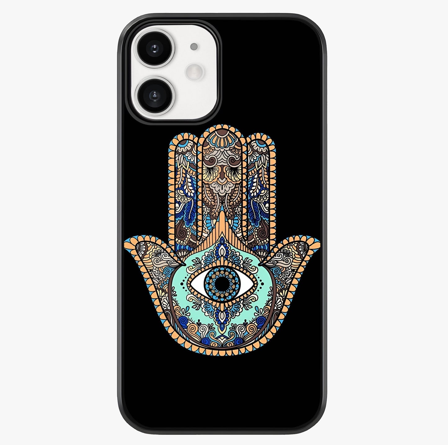 Mystic Hamsa Eye Glass Case showing full back design in clean flat view with glossy glass finish.