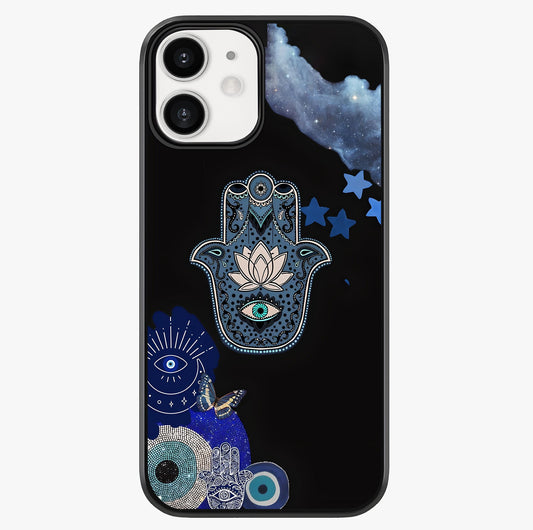 Mystic Hand Aura Glass Case showing full back design in clean flat view with glossy glass finish.