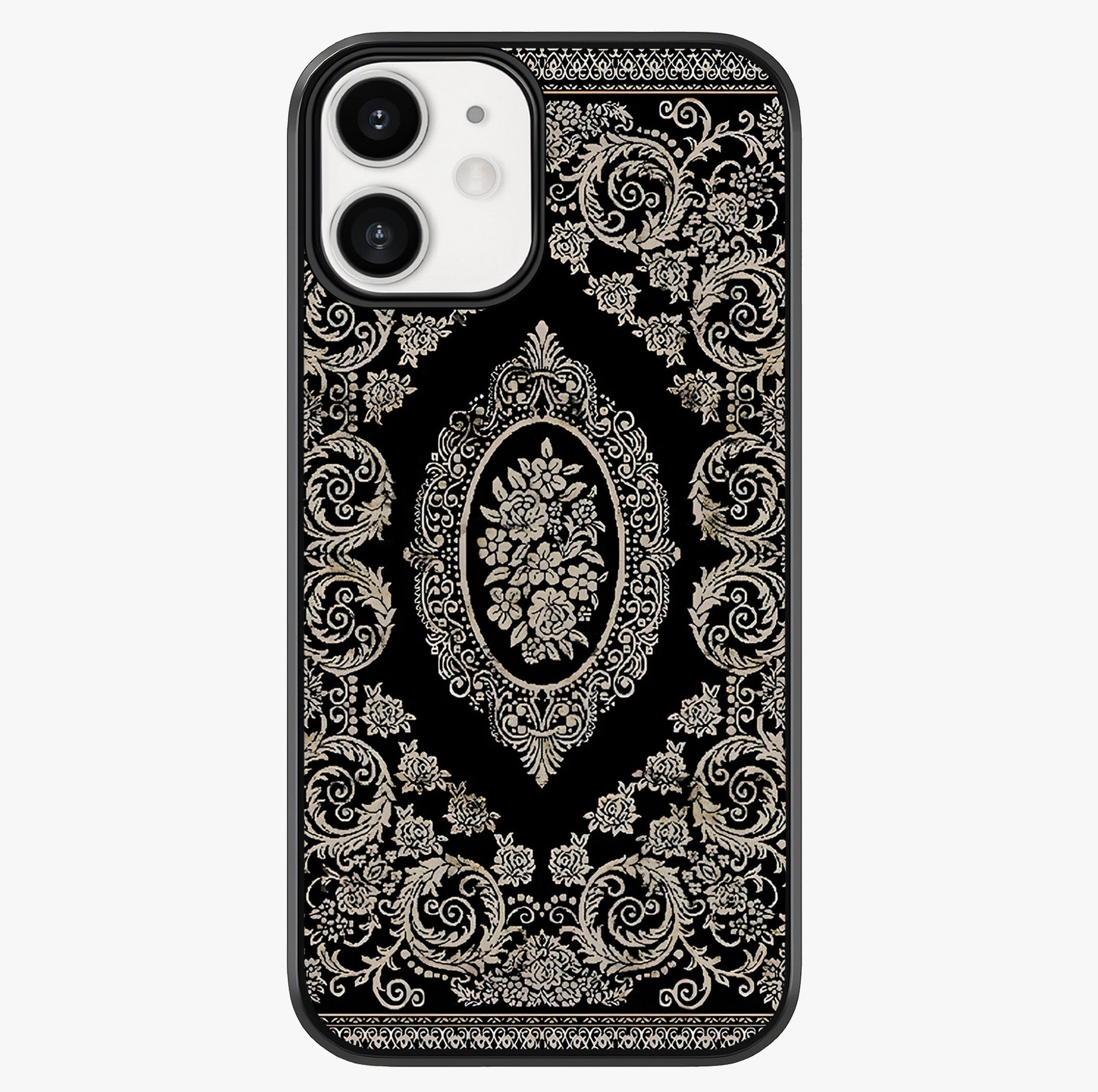Noir Bloom Elegance Glass Case showing full back design in clean flat view with glossy glass finish.