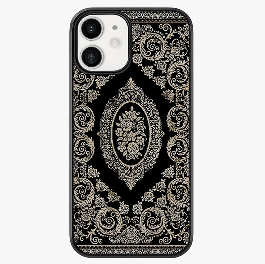 Noir Bloom Elegance Glass Case showing full back design in clean flat view with glossy glass finish.