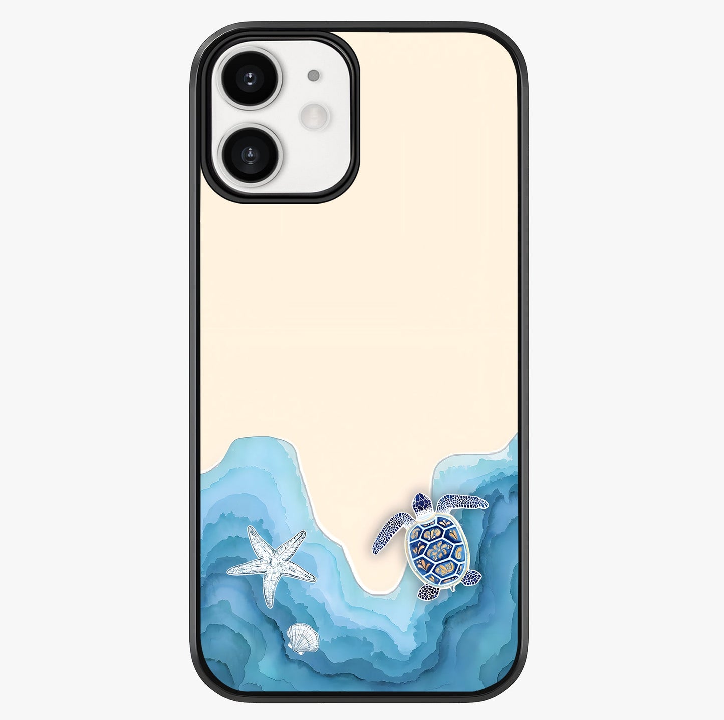 Ocean Drift Turtle Glass Case showing full back design in clean flat view with glossy glass finish.