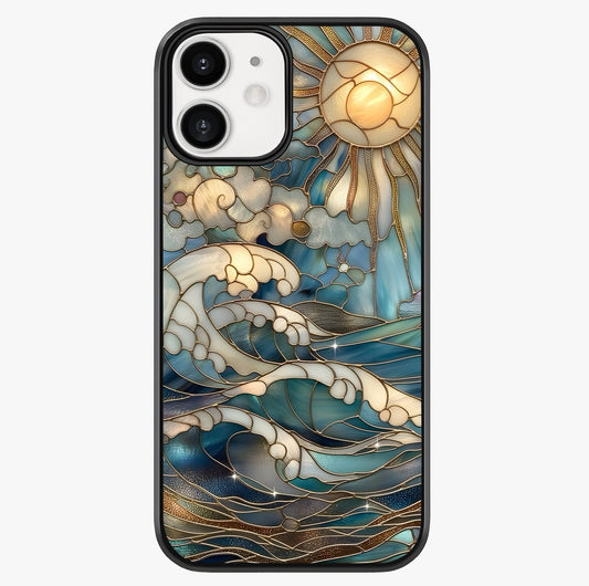 Oceanic Stained Printed Glass Case showing full back design in clean flat view with glossy glass finish.