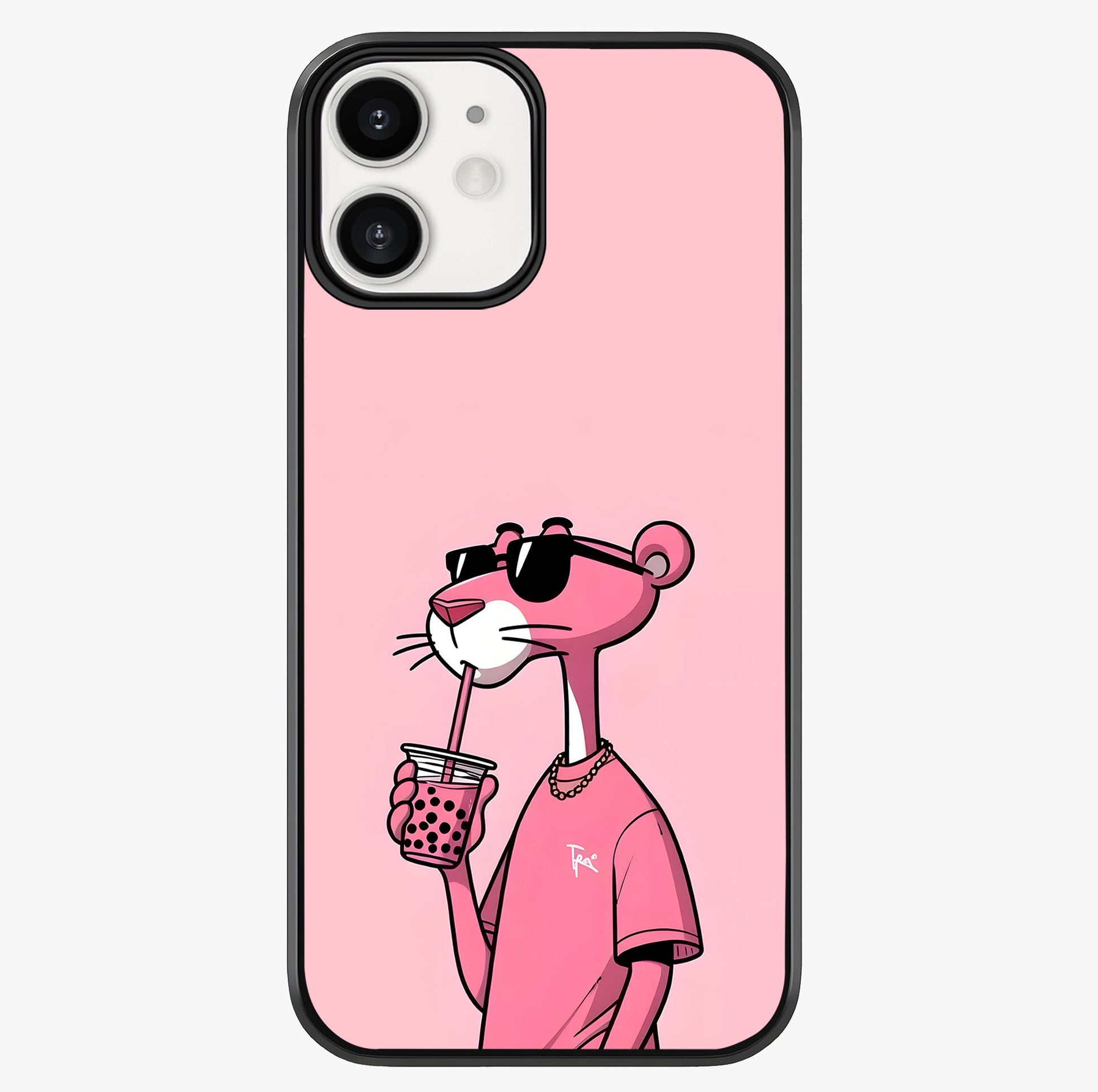 Pink Panther Glass Case showing full back design in clean flat view with glossy glass finish.
