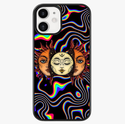 Psychedelic Sun Glass Case showing full back design in clean flat view with glossy glass finish.