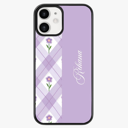 Purple Diamond Floral Glass Case showing full back design in clean flat view with glossy glass finish.