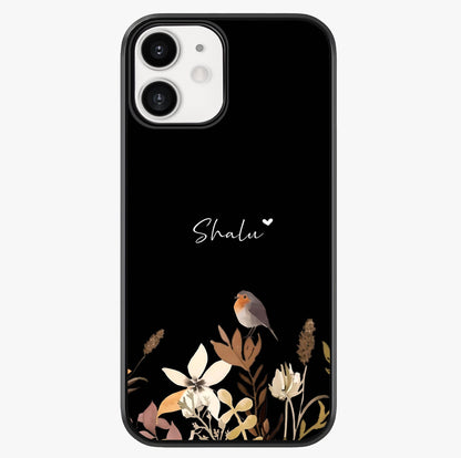 Quiet Garden Tune Custom Name Glass Case showing full back design in clean flat view with glossy glass finish.