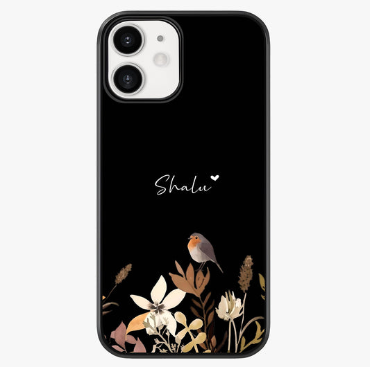 Quiet Garden Tune Custom Name Glass Case showing full back design in clean flat view with glossy glass finish.