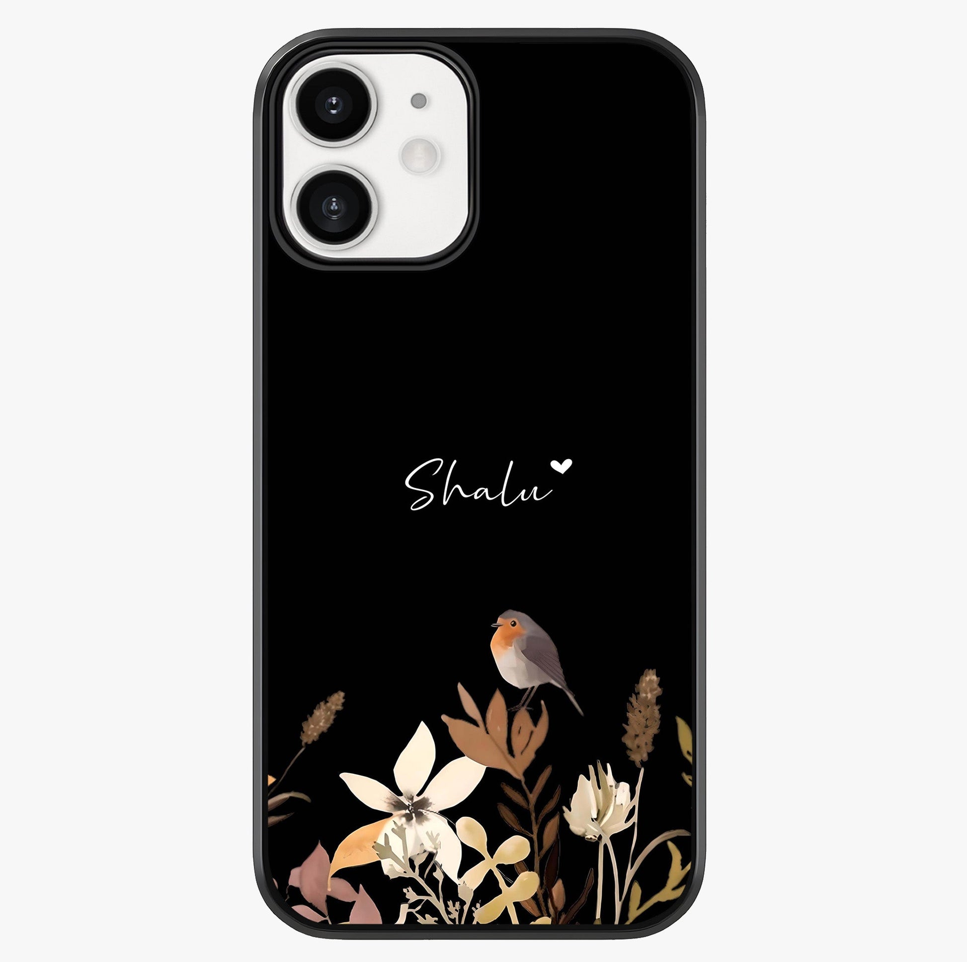 Quiet Garden Tune Custom Name Glass Case showing full back design in clean flat view with glossy glass finish.