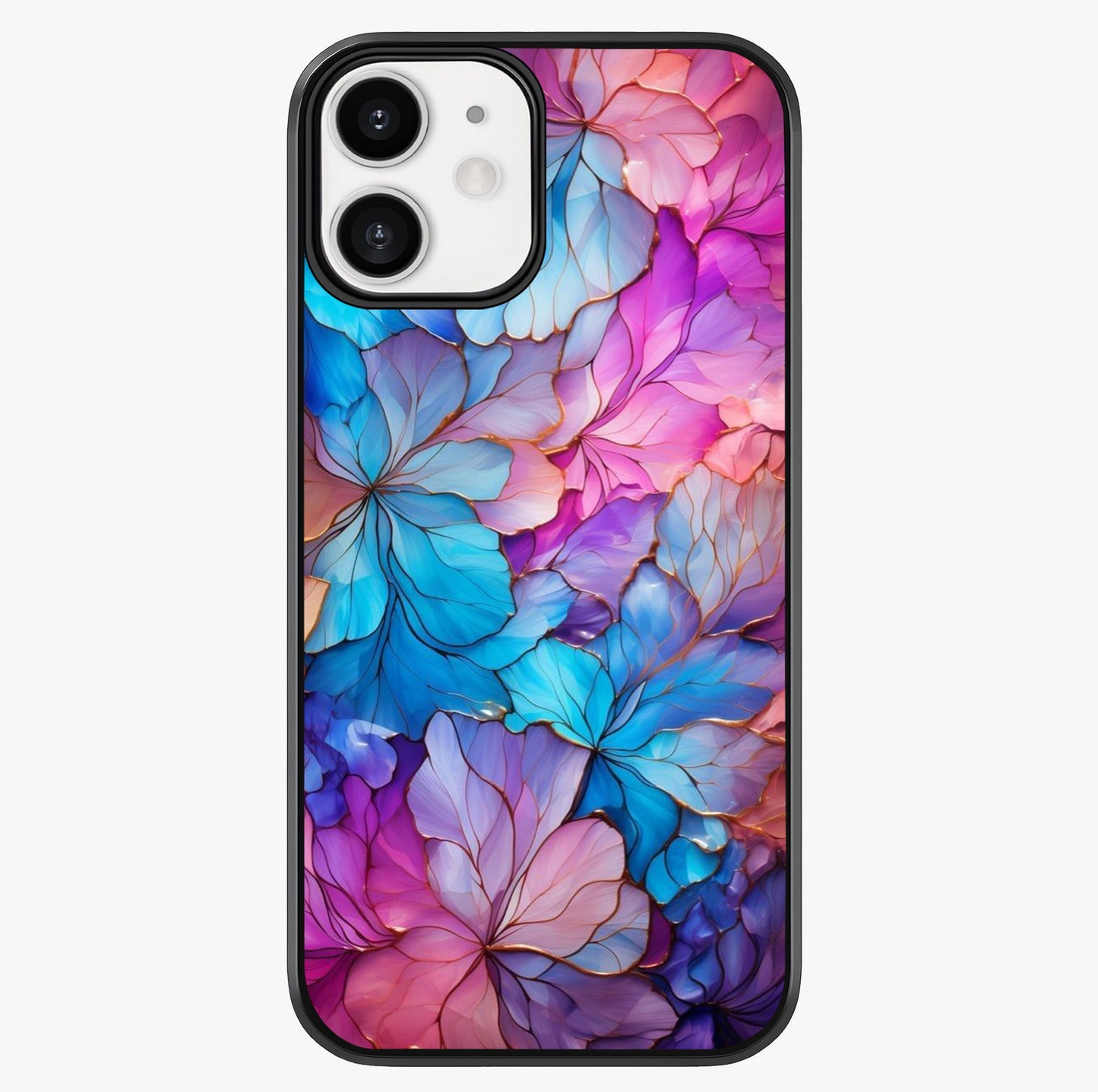 Radiant Floral Whirl Glass Case showing full back design in clean flat view with glossy glass finish.