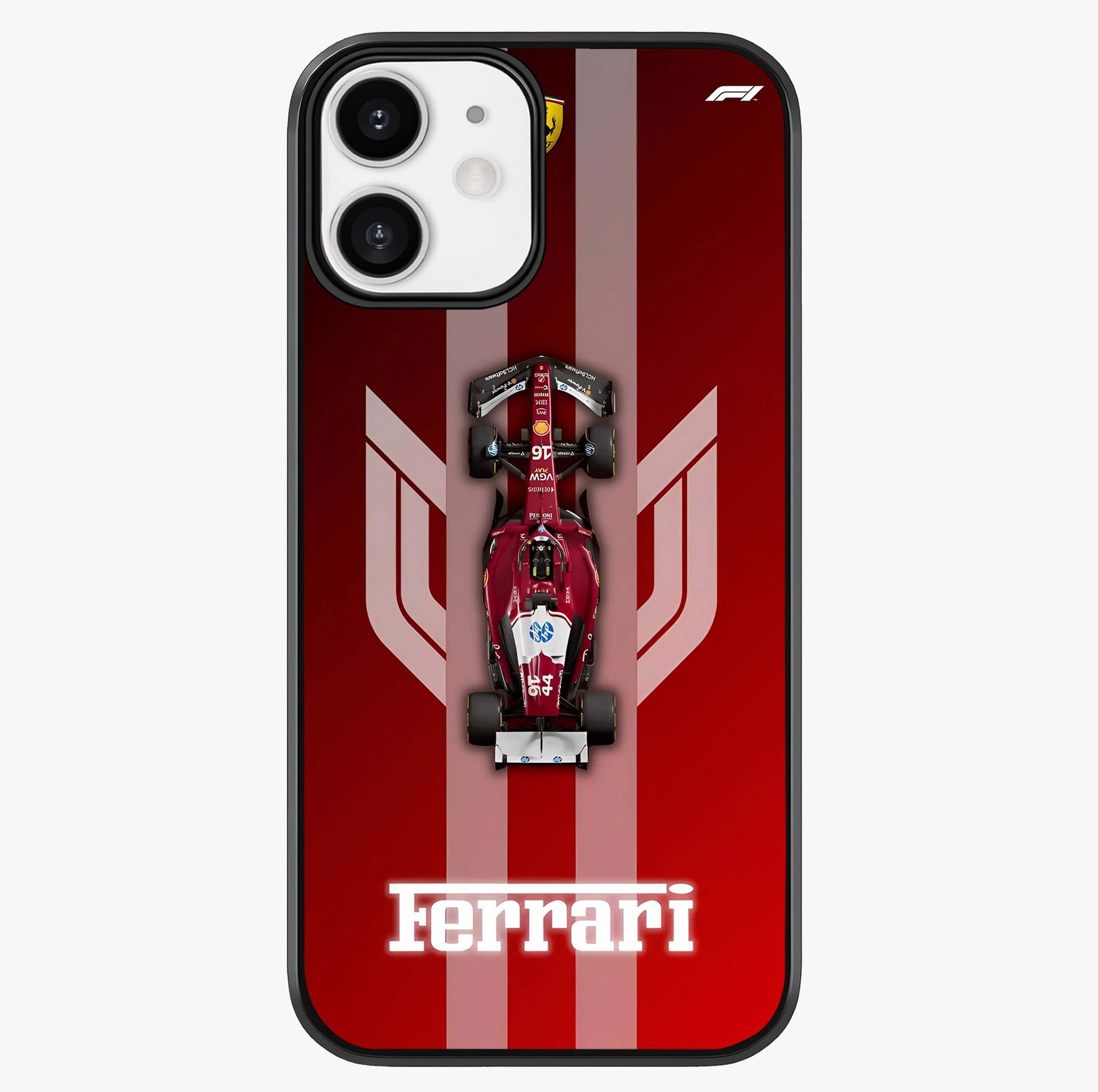 Red Ferrari F1 Vertical Glass Case showing full back design in clean flat view with glossy glass finish.