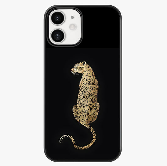Regal Leopard Glass Case showing full back design in clean flat view with glossy glass finish.