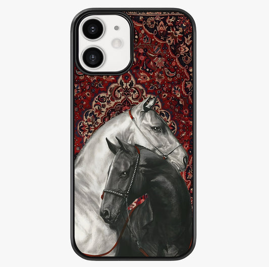 Regal Stallion Tapestry Glass Case showing full back design in clean flat view with glossy glass finish.