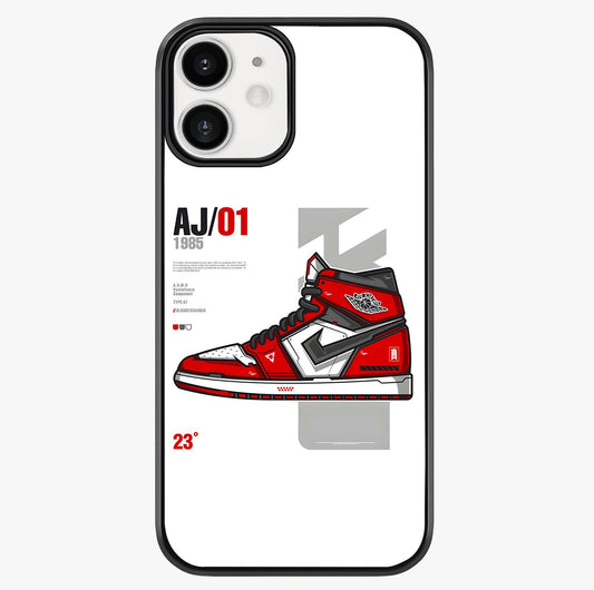 Retro Sneaker Blueprint Glass Case showing full back design in clean flat view with glossy glass finish.