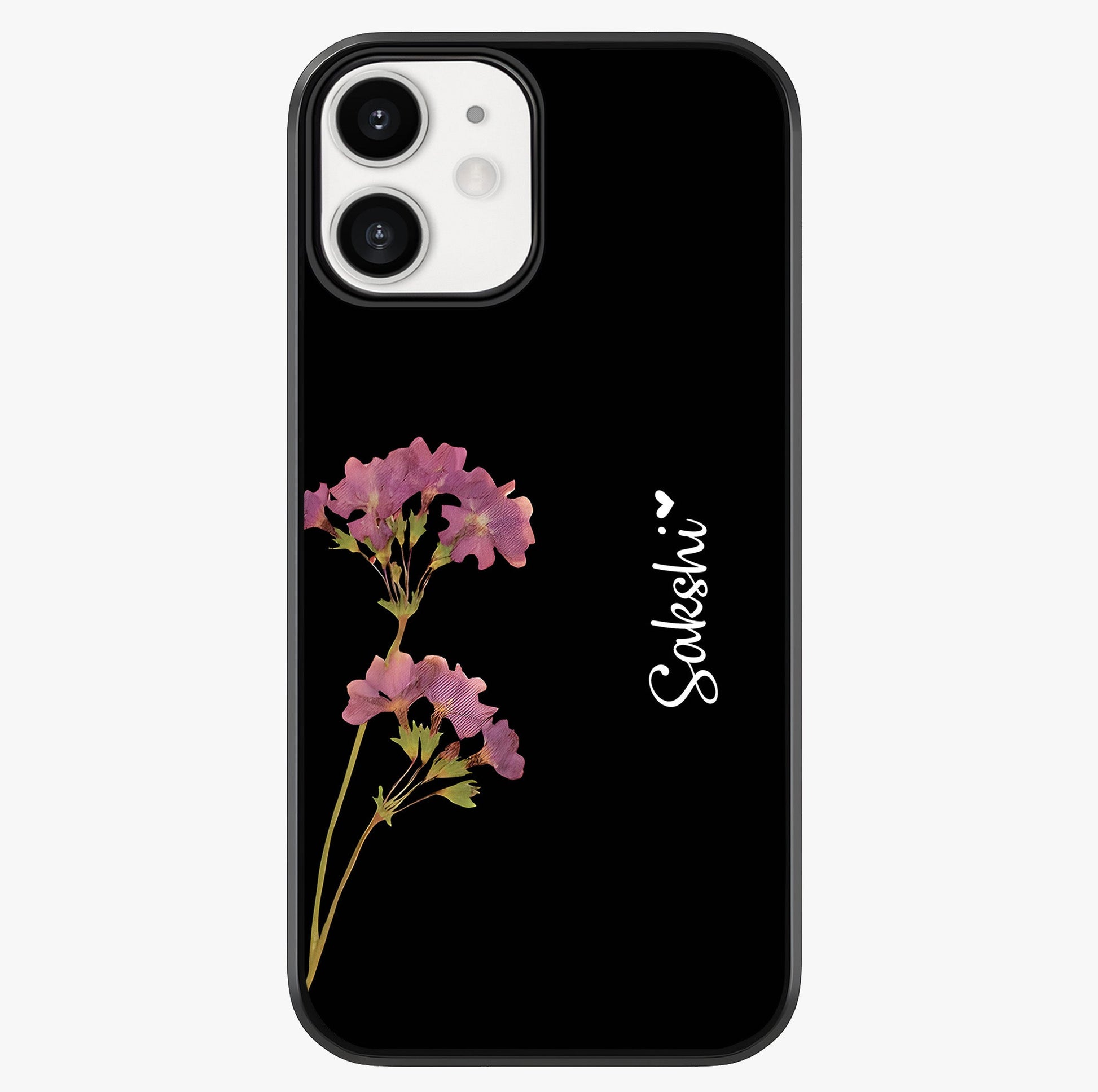 Riching Lavender Flower Custom Name Glass Case showing full back design in clean flat view with glossy glass finish.