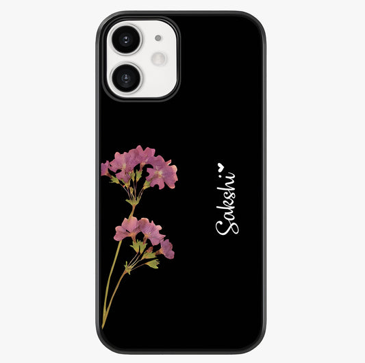 Riching Lavender Flower Custom Name Glass Case showing full back design in clean flat view with glossy glass finish.