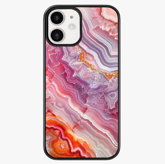 Rose Quartz Marble Glass Case showing full back design in clean flat view with glossy glass finish.