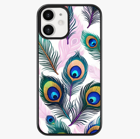 Royal Peacock Feathers Glass Case showing full back design in clean flat view with glossy glass finish.