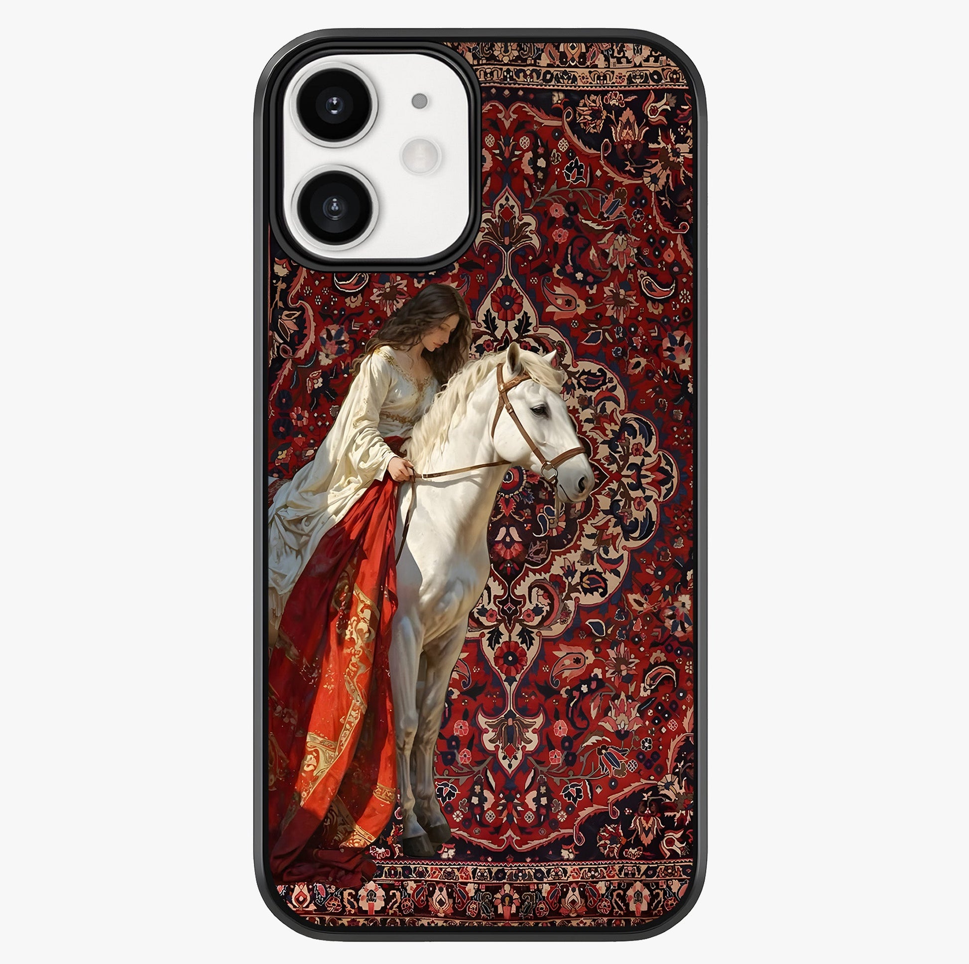 Royal Rider Tapestry Glass Case showing full back design in clean flat view with glossy glass finish.