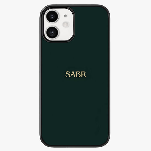 Sabr Minimal Patience Glass Case showing full back design in clean flat view with glossy glass finish.