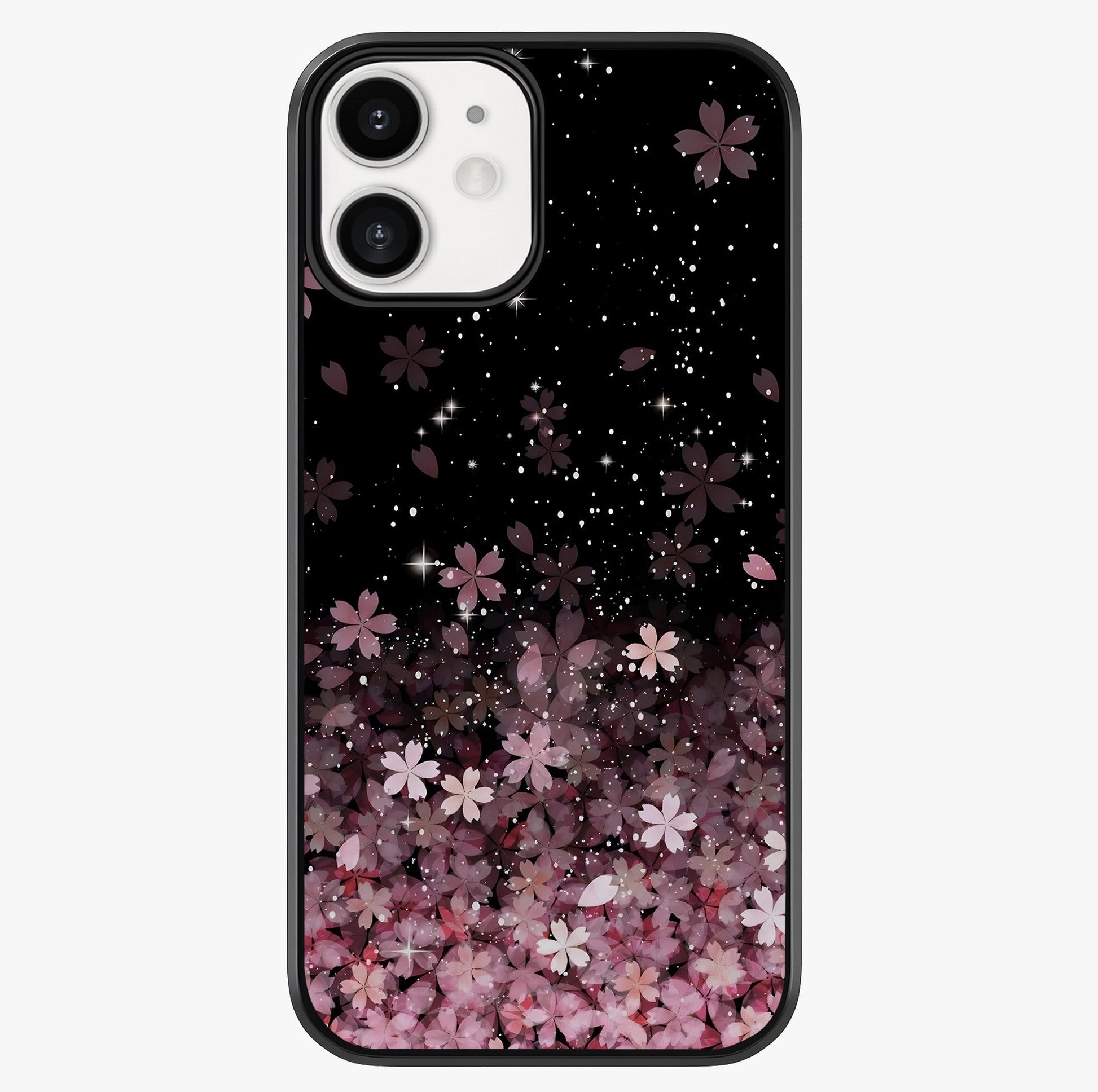 Small Starry Flowers Glass Case showing full back design in clean flat view with glossy glass finish.