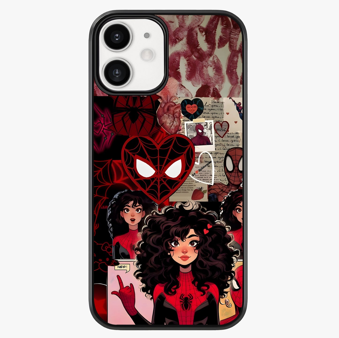 Spider Love Story Glass Case showing full back design in clean flat view with glossy glass finish.