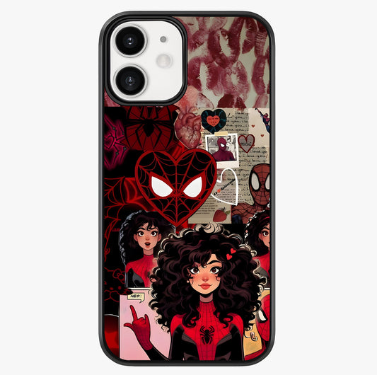 Spider Love Story Glass Case showing full back design in clean flat view with glossy glass finish.