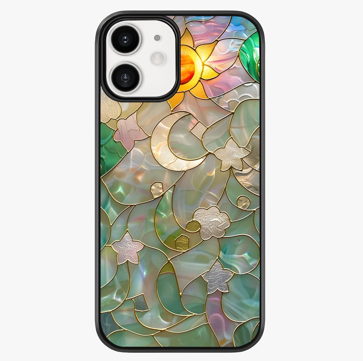 Stained Sunrise Glow Glass Case showing full back design in clean flat view with glossy glass finish.
