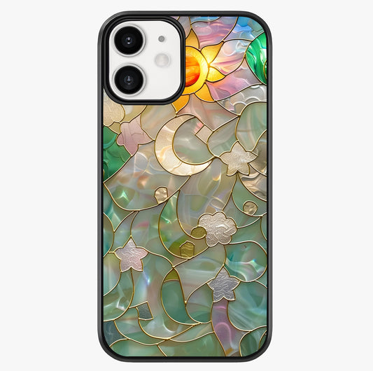 Stained Sunrise Glow Glass Case showing full back design in clean flat view with glossy glass finish.
