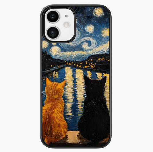 Starry River Cats Glass Case showing full back design in clean flat view with glossy glass finish.