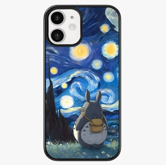 Totoro In Van Gogh Art Glass Case showing full back design in clean flat view with glossy glass finish.
