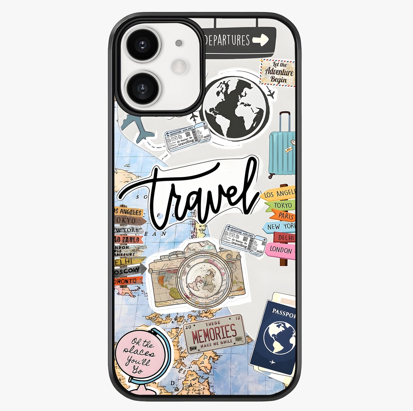 Wanderlust Journal Glass Case showing full back design in clean flat view with glossy glass finish.