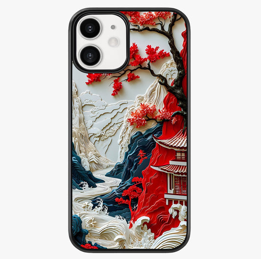 Whispers Of Sakura Waves Glass Case showing full back design in clean flat view with glossy glass finish.