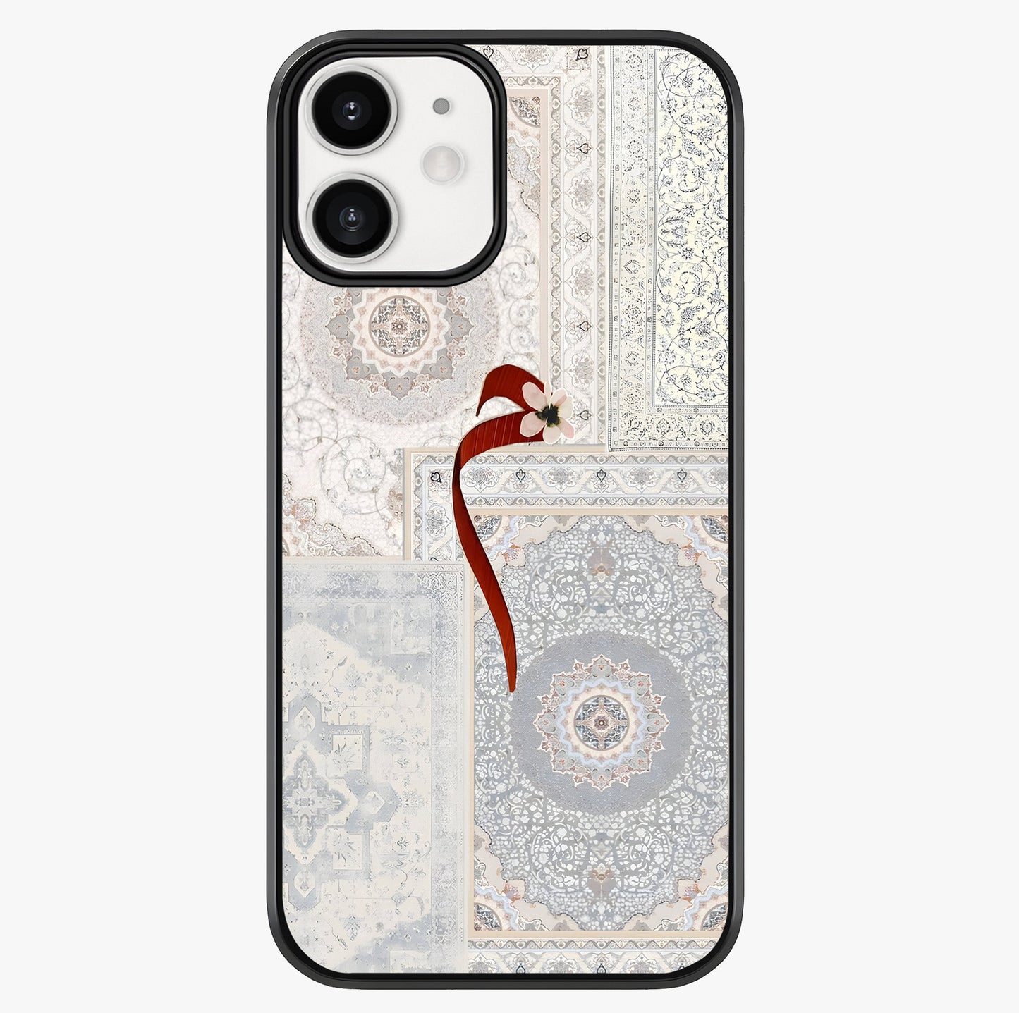 White Aesthetic Bow Glass Case showing full back design in clean flat view with glossy glass finish.