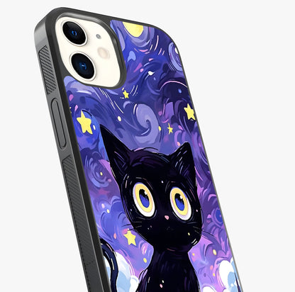 Abstract Cat Art Glass Case captured at a warm angle highlighting gloss, texture and premium glass finish.