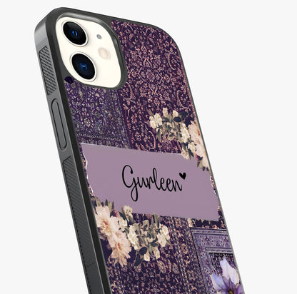 Antique Floral Whisper Custom Name Glass Case captured at a warm angle highlighting gloss, texture and premium glass finish.