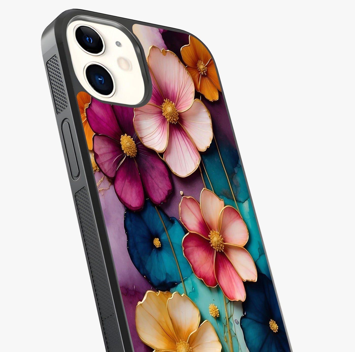 Artlyn Grace Flower Pattern Glass Case captured at a warm angle highlighting gloss, texture and premium glass finish.