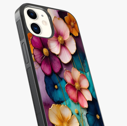 Artlyn Grace Flower Pattern Glass Case captured at a warm angle highlighting gloss, texture and premium glass finish.