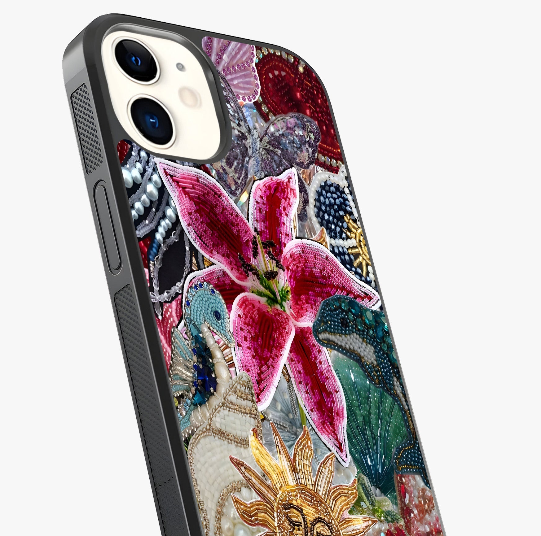 Beaded Garden Fantasy Glass Case captured at a warm angle highlighting gloss, texture and premium glass finish.